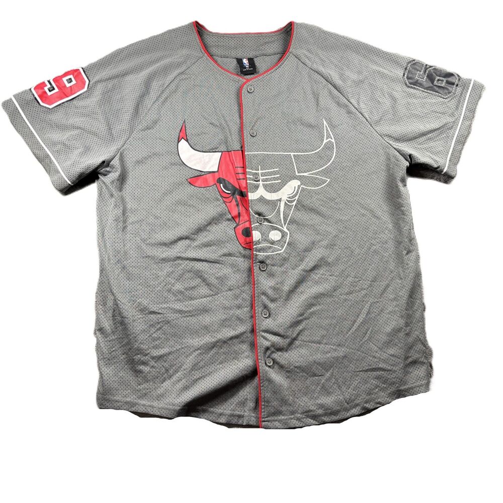 NBA Men Chicago Bulls Split Logo Jersey Shirt Button Up 1966 Grey Size XXL H246